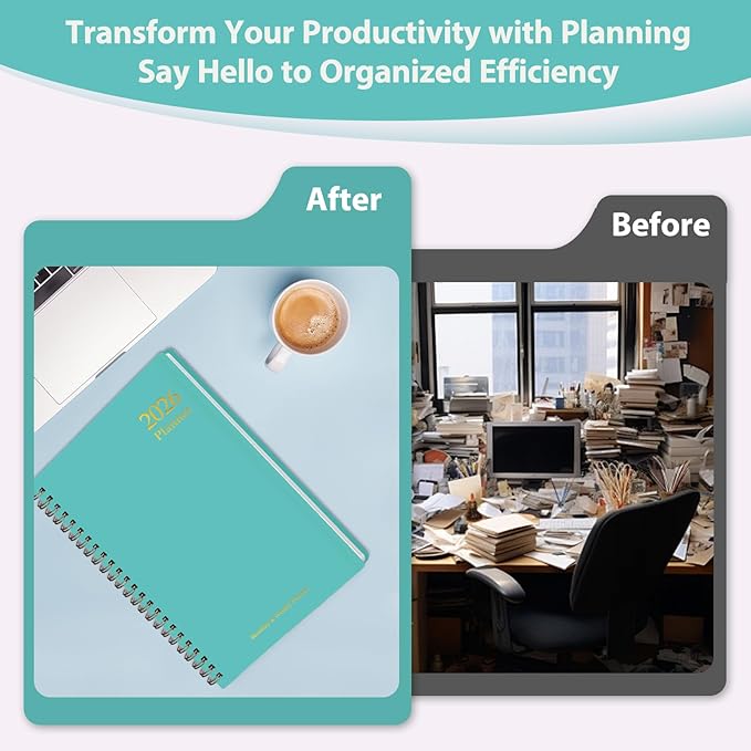 2026 Planner, Weekly and Monthly Calendar Planner, Academic Daily Agenda (Jan 2026 - Dec 2026), Hardcover Planning Notebook for Office Accessories and School Supplies, 8.5" x 11", Light Turquoise
