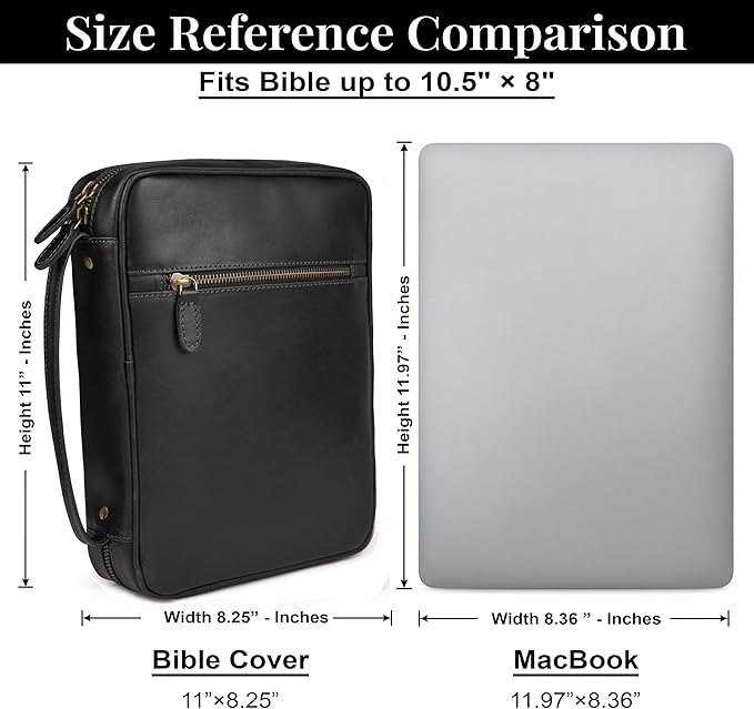 LEATHER VILLAGE Handmade Vintage Leather Bible Cover for Men & Women - Large Protective Bible Case & Organizer for Church, Travel & Study Christian Religious Antique Bookmark - Black