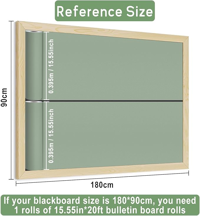 Sage Green Bulletin Board Roll Reusable Waterproof Erasable Bulletin Board Fade Resistant Wrinkle Resistant Poster Non-Woven Fabric Bulletin Board Roll for Classroom Decor Wrap Craft 15.55" x20ft