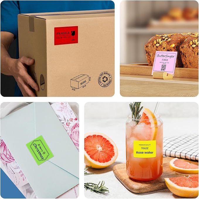 CLABEL Thermal Label 1.57'' x 1.18'' (40x30mm) Self-Adhesive Stickers for 220B/221B/230B Label Maker 330 Labels/Roll Black Text on Green Paper in Stronger Waterproof Tear-Resistant for Business Home
