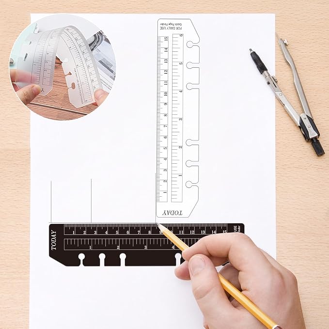 Chris.W 2Pcs Black/Clear Plastic Page Marker Pouch Pagefinder Measuring Today Ruler for A6 Size 6-Hole Binder Notebook (Black + Clear, A6)