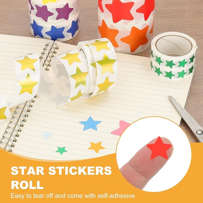 PATIKIL Star Stickers Roll 3/8", 1000 Pcs Self-Adhesive Reward Stickers for Classroom Teacher Supplies and DIY Craft, Gold