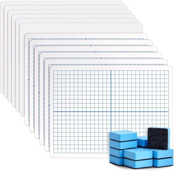 Bright Creations Dry Erase Boards with Grid & Blank Side - 24-Piece Double-Sided 9" x 12" - WhiteBoards with Erasers for Teacher and School Supplies