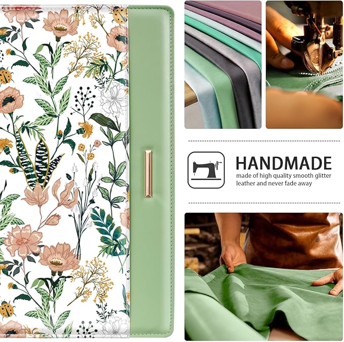 Padfolio/Resume Portfolio Folder for Women Men, WAVEYU Cute Chic Padfolio Cover Folder, Conference/Legal Document Organizer with Letter/A4 Size Clipboard, Document Sleeve, White Flower