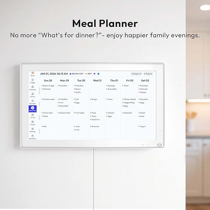 21.5'' Digital Calendar & Chore Chart - Smart Interactive Display for Family Schedules, 1920 * 1080P Full HD Touchscreen Electronic WiFi Planner, Wall and Desk Mountable