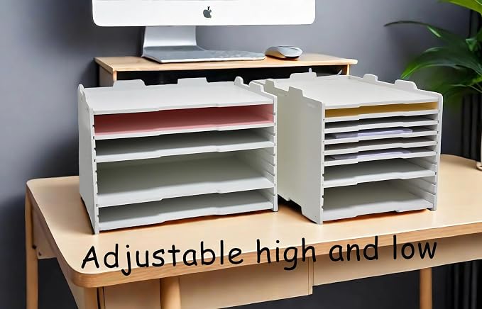 YFS 5 Tier-Desk File Organizer, Stackable Paper Tray, Printer Paper Storage for Office, Sorter Organizer for Letter/A3 Office File Folder Holder -White (Horizontal-5tray(with 4 Adjustable Shelves))