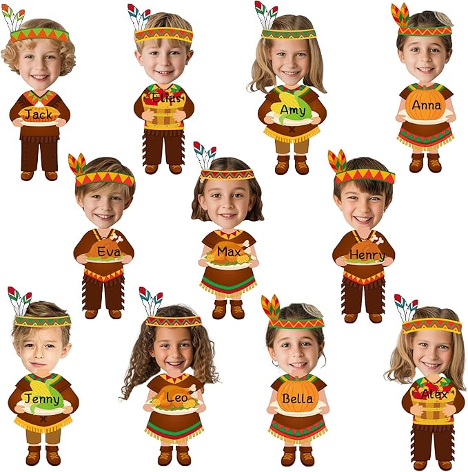 60Pcs Thanksgiving Indian Paper Cutouts Bulletin Board Decorations Cutting Fall DIY Photo Picture Crafts Autumn Cutouts Happy Thanksgiving Indian Classroom Supplies for Party School Home Wall Decor