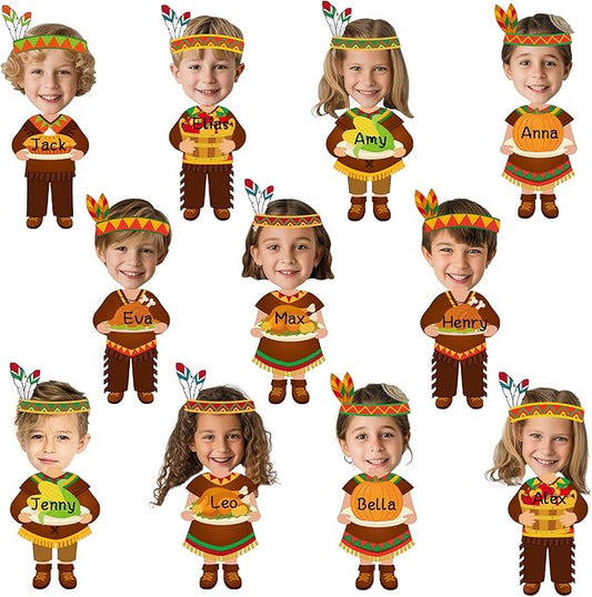 60Pcs Thanksgiving Indian Paper Cutouts Bulletin Board Decorations Cutting Fall DIY Photo Picture Crafts Autumn Cutouts Happy Thanksgiving Indian Classroom Supplies for Party School Home Wall Decor
