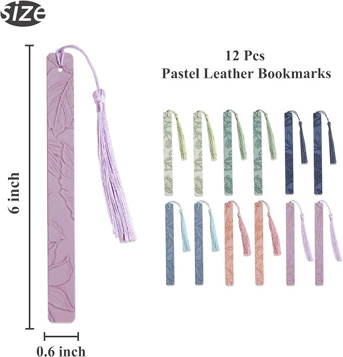 12 Pcs Pastel Leather Bookmarks Colorful for Women Students Teachers Book Lovers Reading Supplies(12colors5)