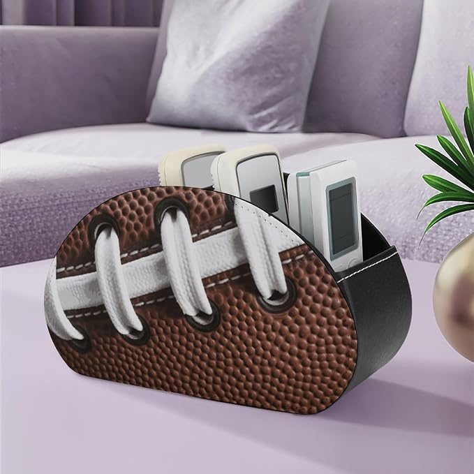 American Football Laces Remote Control Holders Pu Leather TV Remote Holder with 5 Compartments Desktop Storage Organizers Remote Caddy Box for TV Remotes/Media Controllers/Office Supplies