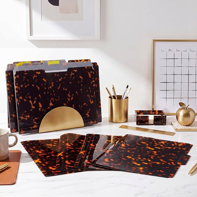 Dispowreath 12 Pack 11.75 x 9.25 Inches Tortoise Shell File Folders Organizer for Filing Organization 1/3 Cut Tabs Decorative File Folder Letter Size for School Office Documents Home Office Supplies