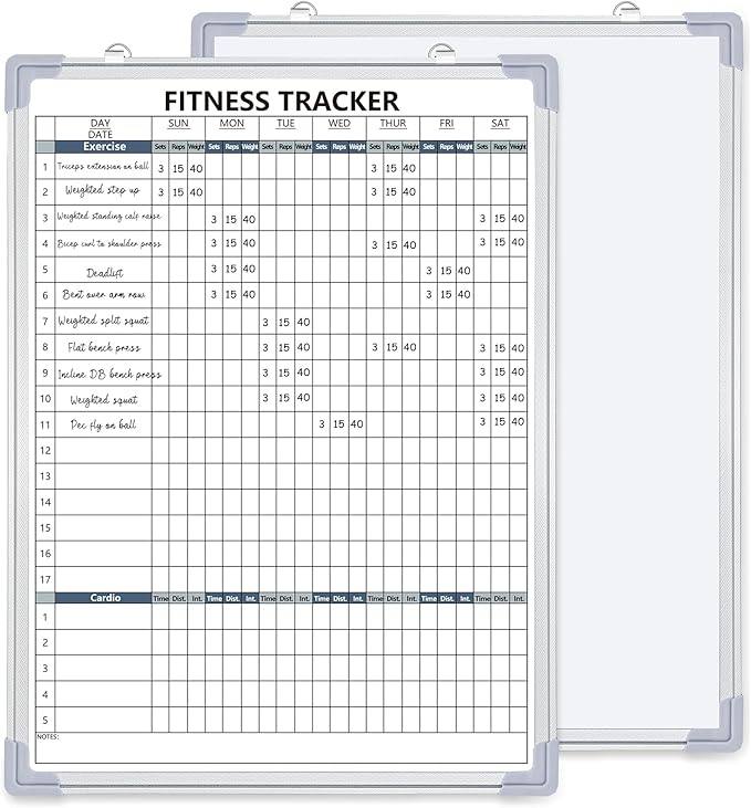 Lincia 18 x 24 Inch Fitness Tracker Whiteboard Workout Calendar for Home Gym Dry Erase Planner Hanging Removable to Do List for Wall Whiteboard with Aluminum Frame for Gym Program(Style B)