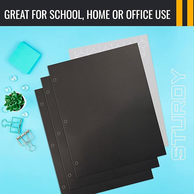 Better Office Products Two Pocket Portfolio Folders, 50-Pack, Black, Letter Size Paper Folders, 50 Pieces, Black