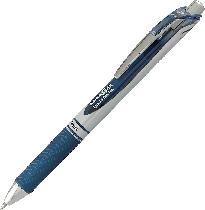 Pentel EnerGel RTX Retractable Liquid Gel Pen, (0.7mm) Metal Tip, Medium Line, Navy Blue Ink 2-Pk (BL77BP2CA)