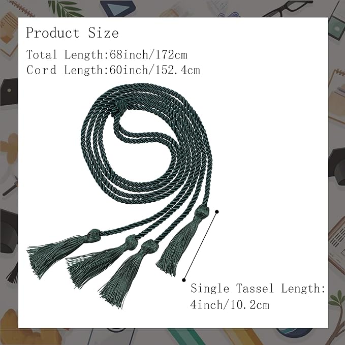 Graduation Double Honor Cords with Tassels Braided Academic Ropes for High School College Ceremony 68 Inch (Forest Green)