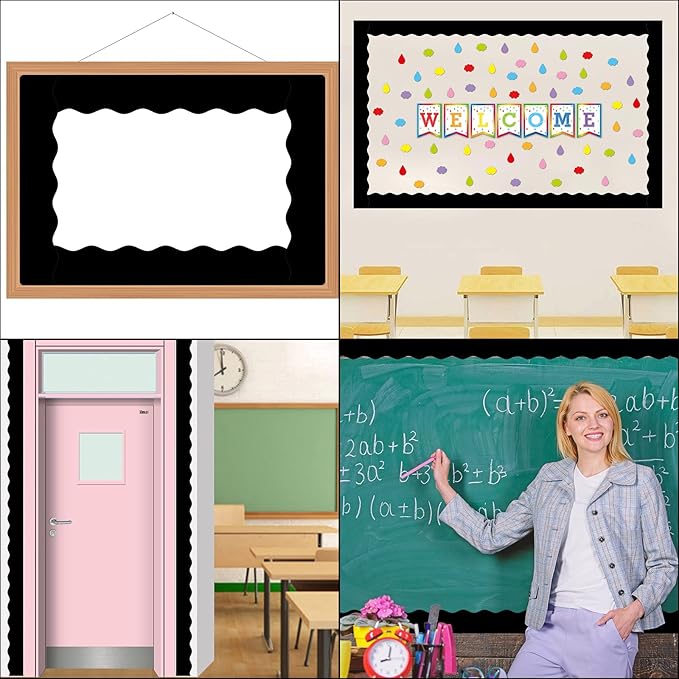 Fancy Land Black Bulletin Board Border Black Scalloped Borders for Classroom Decor Back to School Supplies 52Ft