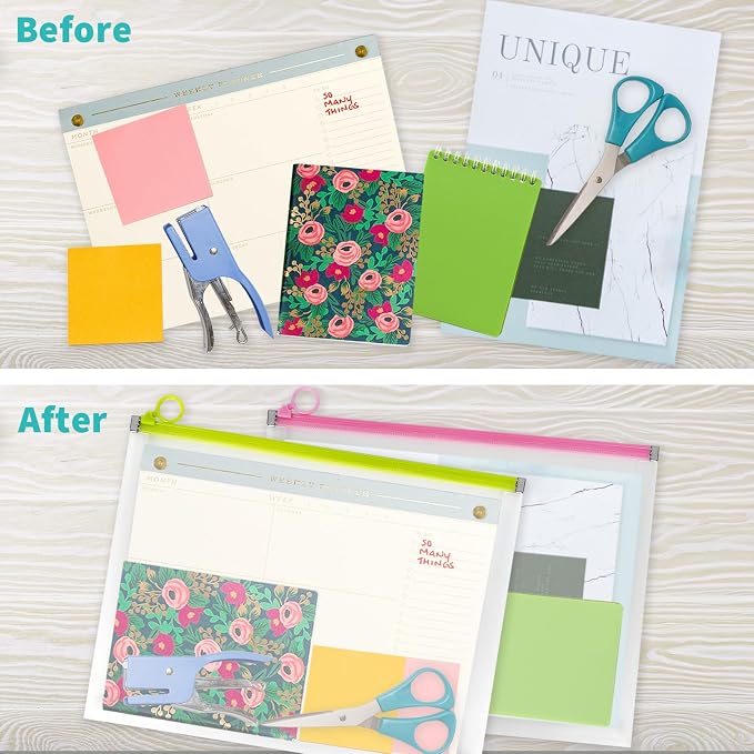 Binditek 5 Pack Clear Plastic Zip Envelopes, Heavy Duty, 9 x 12 Inch Expanding File Pouches, Multicolor Document Holders for Office and School Use