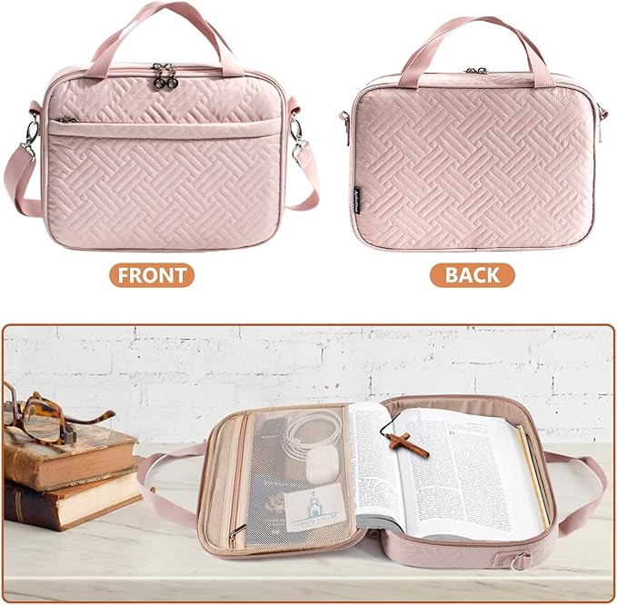 Aplufine Large Bible Case for Women-Bible Covers-Bible Carrying Case-Book Bags and Totes for Women with Detachable Shoulder Strap, Bible Gift