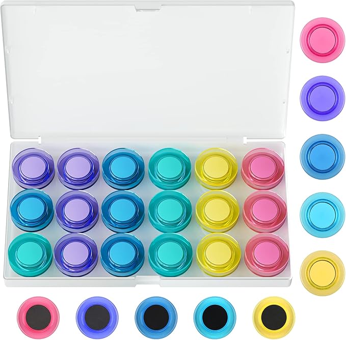 MaxGear Whiteboard Magnets, 36 Pack Round Strong Refrigerator Magnets with Storage Box, 3 cm Colored Strong Magnets, School Supplies for Classroom, Teachers, Office, Fridge and Home (5 Colors)