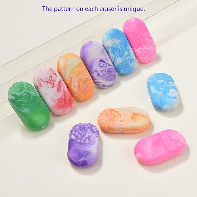 6PCS Cute Marble Erasers for Kids Bulk,Oval Fun for Classroom Back to School Party Gift (Marble Oval Erasers(6), Large)