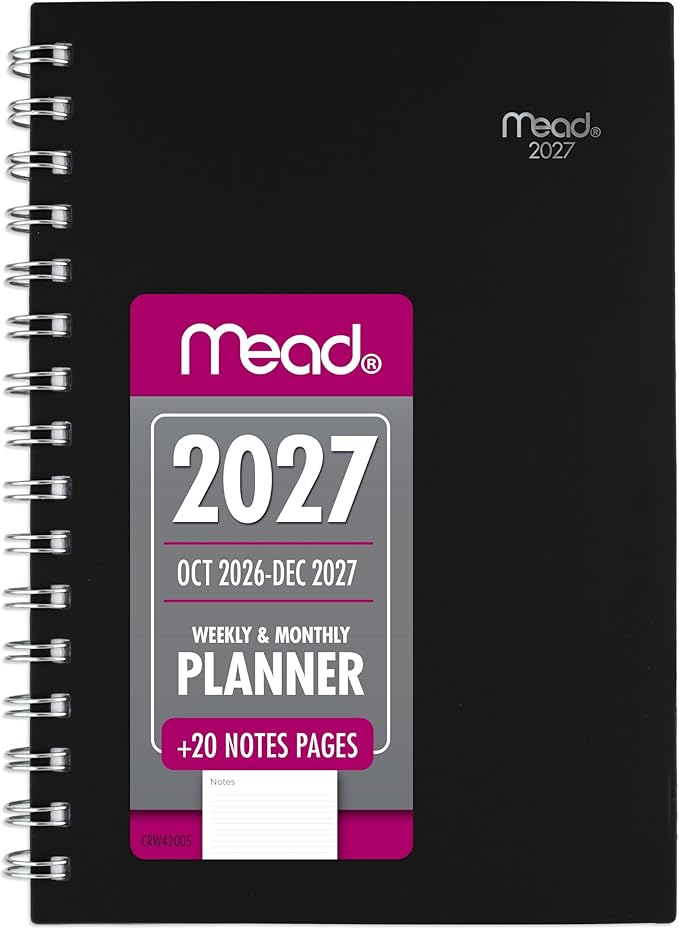 Mead 2027 Planner, Weekly & Monthly, 15-Month Oct-Dec, 5.5" x 8.5", Black (CRW4200527)