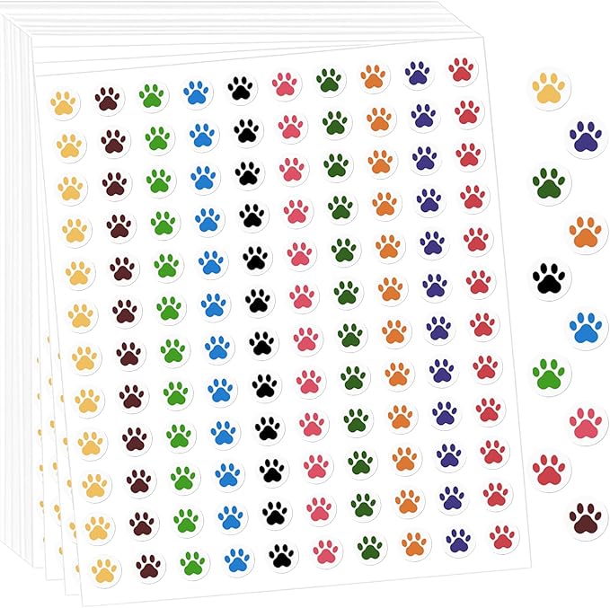 Paw Print Stickers, 6000 PCS Small Dog Paw Stickers, 10 Colors Dog Puppy Paw Print Labels, Mini Incentive Reward Sticker for Kids, Cartoon Behavior Chart Sticker for Students Teachers Classroom Supply