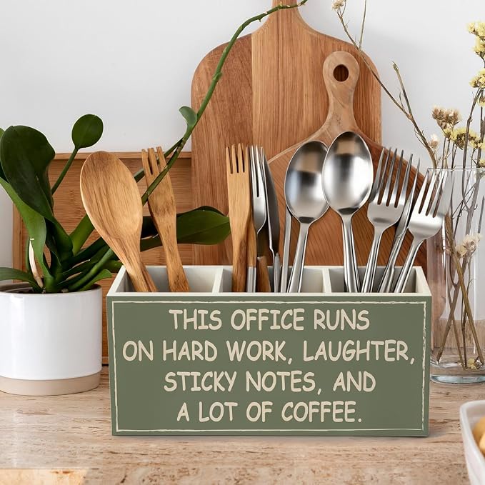 Green Funny Office Pen Pencil Holder, Office Humor Gifts Wood Desk Organizer and Accessories, Funny Coworker Gifts for Women Men Pen Holder Desk Organizer for Office Tabletop