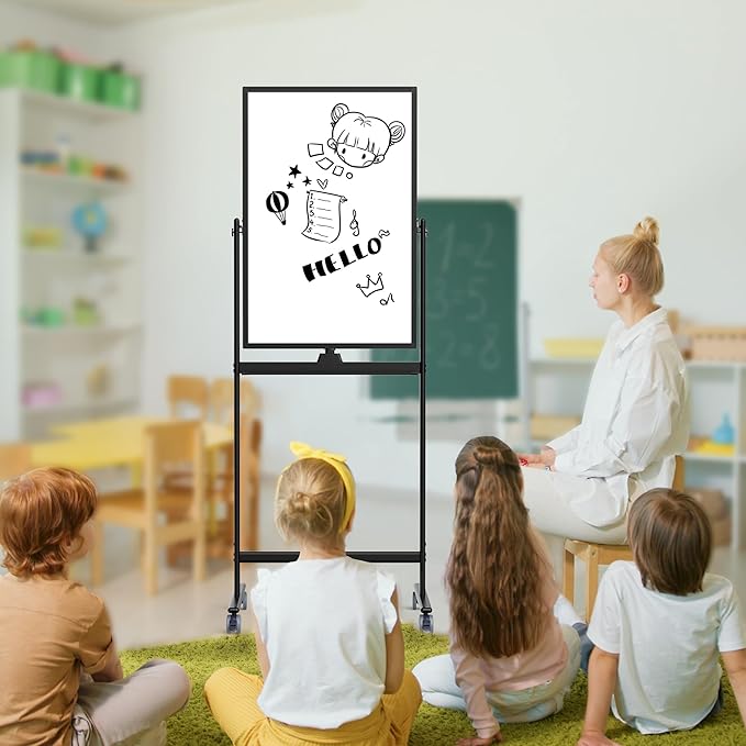 Rolling Whiteboard/w Height Adjustable, Mifuro 24 X 36 Large Portable Dry Erase Board with Stand and Wheels for Office,Classroom &School, Black