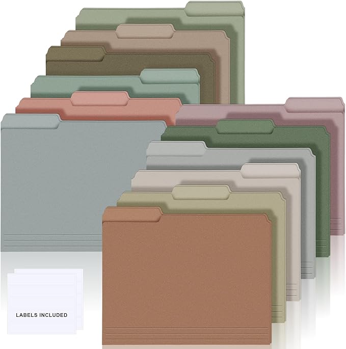 24 Pcs File Folders 9.5x11.6 Inch Manilla Folders Letter Size with 1/3 Cut Tabs 12 Colored Office Home School Organizers for Documents, Classroom Supplies and Paper Storage (Retro Color)