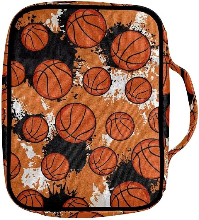 Coldinair Basketball Bible Cover Case for Men,Kids Carrying Book Cover Bible Holders with Handle and Zippered Pocket,Fits for Standard/Large Size Bible
