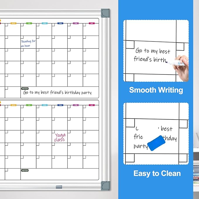 Magnetic Calendar Whiteboard for Wall, 4 Month White Board Calendar Dry Erase Board 48" x 36", Wall Mounted Board Planner for Office, School, Home, Store