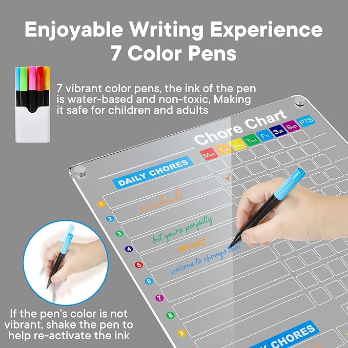Clear Magnetic Acrylic Dry Erase Calendar for Fridge, Monthly & Weekly/Chore Chart Planning Board Set for Kids/Adults/Teens, Includes 7 Colorful Markers, 16"x12"