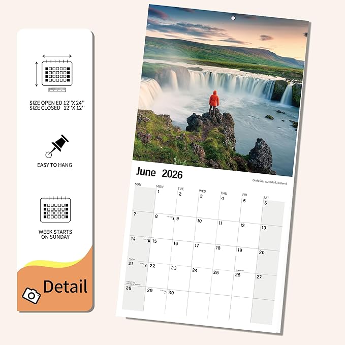Wall Calendar 2026 Planner Calendar - Hiker Hangable Monthly Wall Calendar with Large Blocks for Organizing & Planning, Academic Schedule, Home, Office & family, Thick & Sturdy Paper (12"x24" Open)