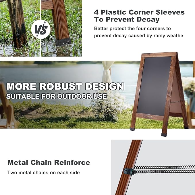 Wood Magnetic A-Frame Chalkboard Signs, 40" x 20" Large Sandwich Board Signs Outdoor, Double-Sided Sidewalk Blackboard for Business, Wedding, Vendor Display, Coffee Shope - Brown