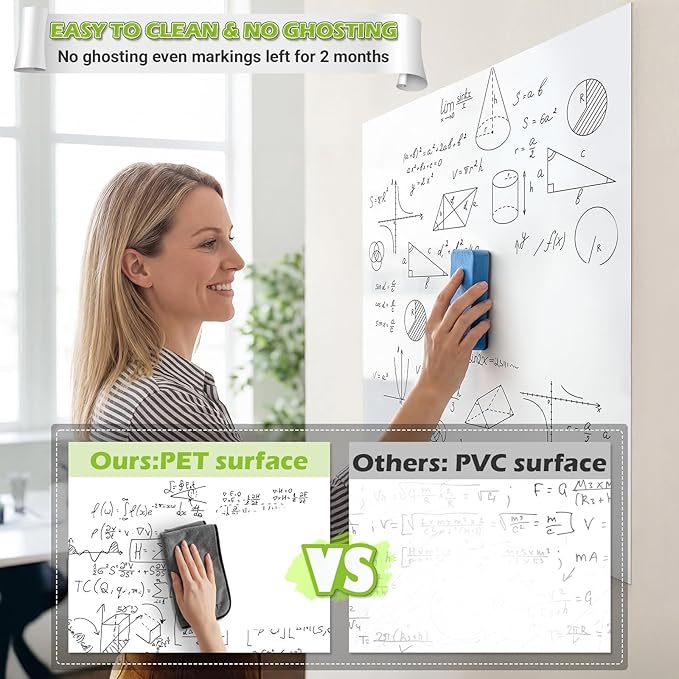 AFMAT Whiteboard Sticker for Wall, 36" x 24" White Board Paper, Super Sticky Dry Erase Wallpaper, Peel and Stick Dry Erase Board with 3 Markers, No Ghosting Whiteboard Paper for Home Office Classroom