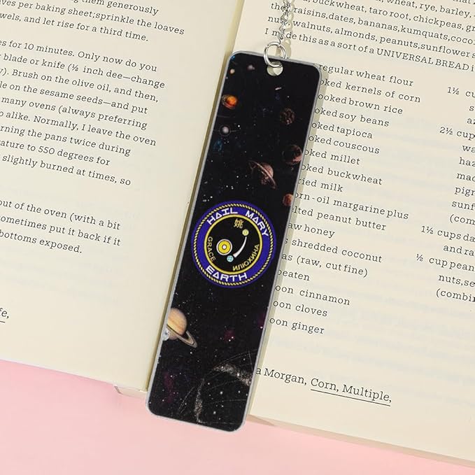 Project Hail Mary Inspired Stainless Steel Bookmark, Double Sided Space Galaxy Book Marker with Metal Chain Charm for Sci-Fi Readers, Collectible Reading Gift for Book Lovers (Sci-Fi)