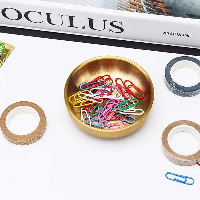 Small Gold Paperclip Holder for Desk, Round Paper Clip Holder Push Pin Organizer Stainless Steel Paper Clip Dispenser Desktop Organizer Cute Storage Plate Desk Accessories (Gold Paperclip Holder)