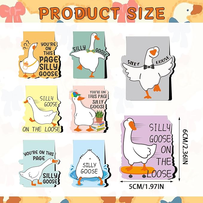 Goose Magnetic Bookmark Gifts - 8Pcs Silly Bookmarks Goose Magnetic Funny Meme Book Mark Magnets Cartoon Animal Page Marker Clip Gift for Book Lovers Students Teacher School Reading Book Marks
