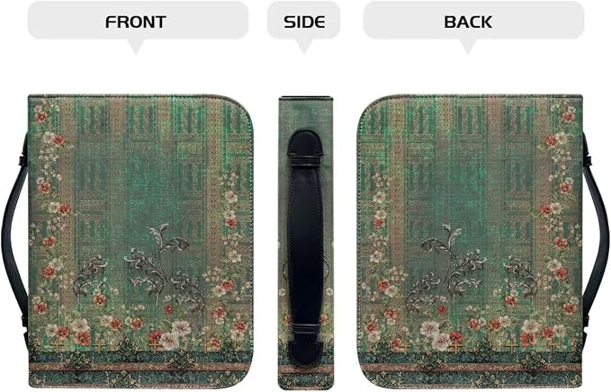 Leather Bible Covers for Women Small Size Bible Case for Grils Bible Bag Tote with Leather Bookmark,Vintage Boho Flowers