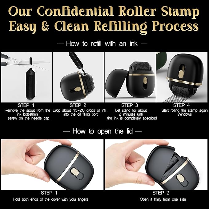 Lomil Refillable Identity Theft Protection Roller Stamp, Address Blocker Roller Stamp for Bank Statements Bill, Privacy & Security Stamp for Mail (Black, 1 Pack)