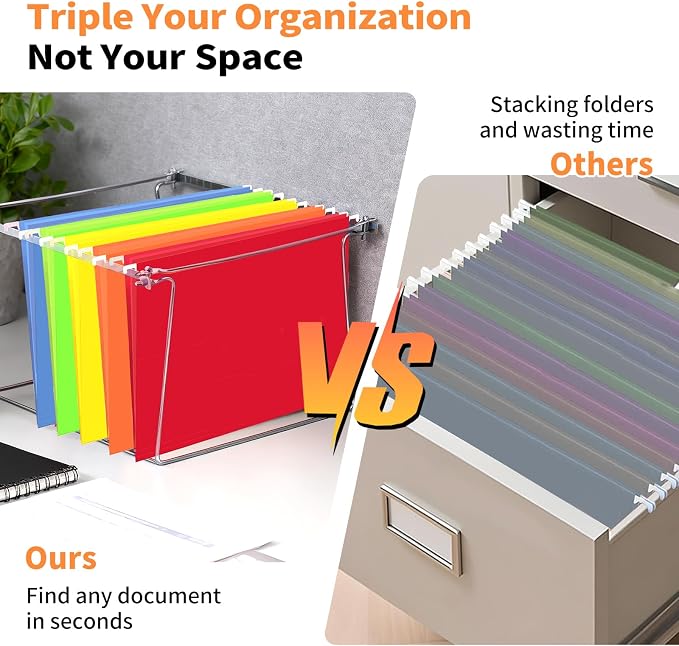 20 Pack * 3 Sections Hanging File Folders with 2 Dividers, 60 Pcs 1/5-Cut Adjustbal Tabs Included, Goefun Letter Size File Cabinet Organizer, 5 Color Assorted (No Built-in Tab on Divider)