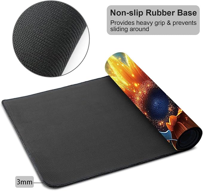 Mouse Pad Gaming Mousepad 31.5x11.8 Inch XXL Large + Coasters,Desk Mat with Stitched Edges, Non-Slip Rubber Base, Thick Mouse Pad for Computer, Laptop, Office & Home - Sunflower
