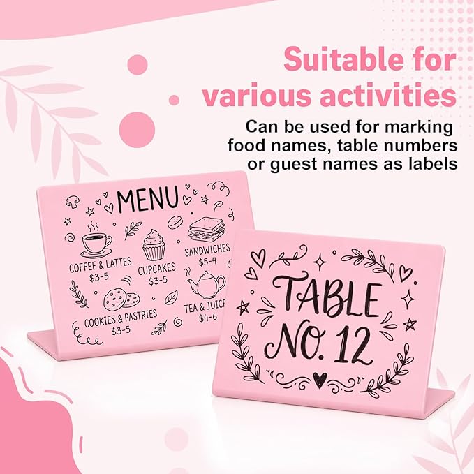 12 Pcs 4 x 3 Inches Pink Food Labels for Party Buffet Mini Chalkboard Signs with 2 Chalk and 1 Eraser Small Table Signs for Wedding Birthday Bakery Table Display Food Display
