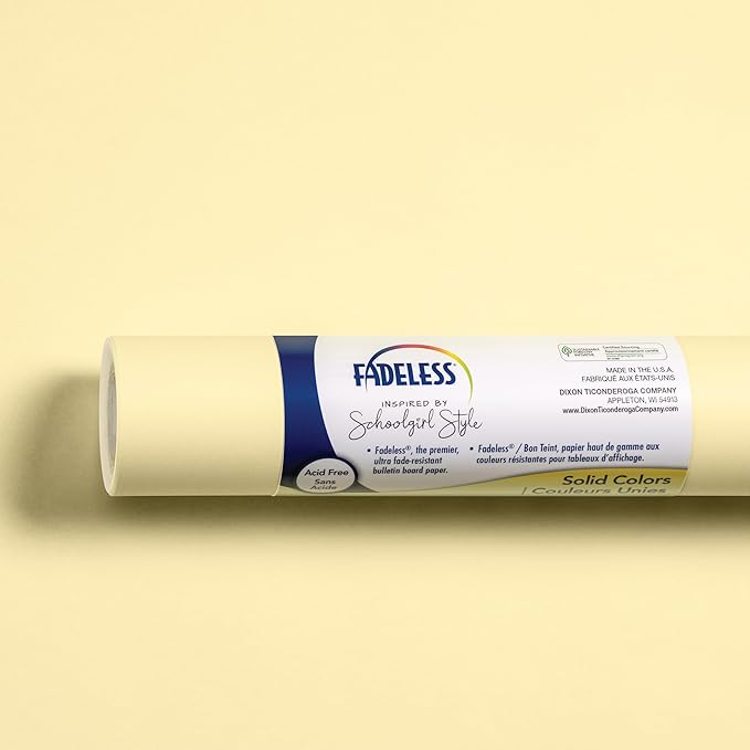 Fadeless Schoolgirl Style Bulletin Board Paper, Lemon Drop, 47.25" x 50', 1 Roll