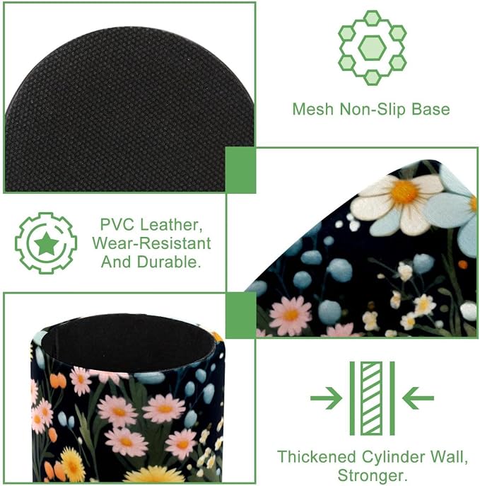 Pen Holder for Desk, Seamless Flowers Colorful Pattern Leather Pencil Cup for Desk, Round Pencil Holder Desk Organizer for Home, School, Office, Classroom