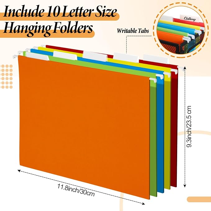 2 Pack Hanging File Holder, 10 Hanging Folders, Metal Mesh, Letter Size Folder Storage, Desktop Storage Cabinets, Office School Document(Multicolor,Small)