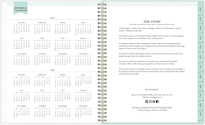 Blue Sky Day Designer for Blue Sky 2023 Weekly and Monthly Planner, 8.5" x 11", Frosted Cover, Wirebound, Secret Garden Mint (140101-23)