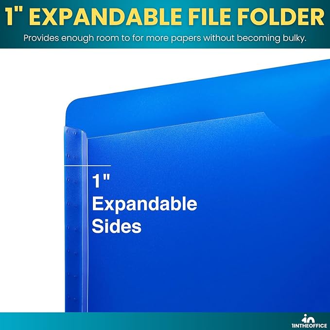 1InTheOffice Poly File Jacket File Folder, Letter 1" Expanding File Jacket, 10-Pack, Assorted