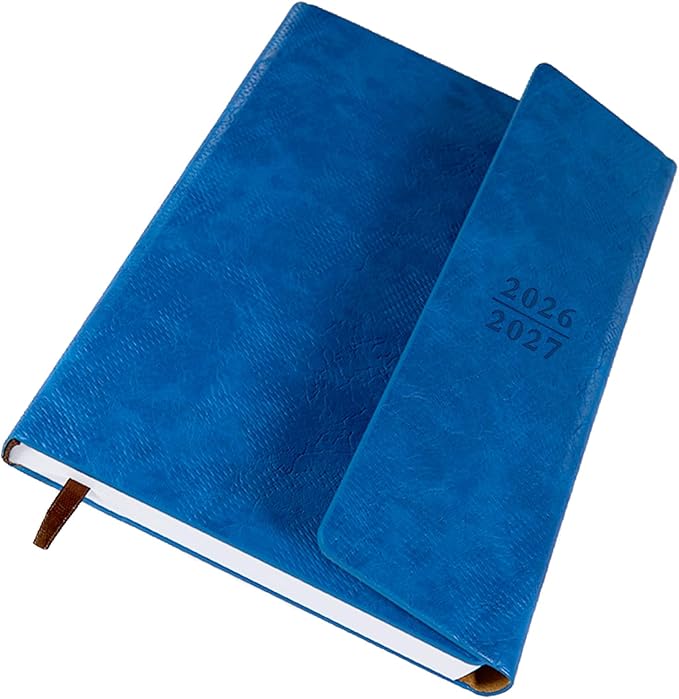Planner 2026-2027, Weekly Monthly Academic Calendar for Jul 2026 - Dec 2027 [18 Month Agenda], 8.26" x 5.9" Faux Leather Cover + Thick Paper (26-27 Blue)