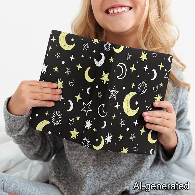 Dreaweet Stretchable Book Covers with Moon and Stars Print,Jumbo Book Sleeves for Hardcover Books Textbooks up to 9 x 11 Inches, Reusable,Washable and Protective Textbook Covers for School Kids